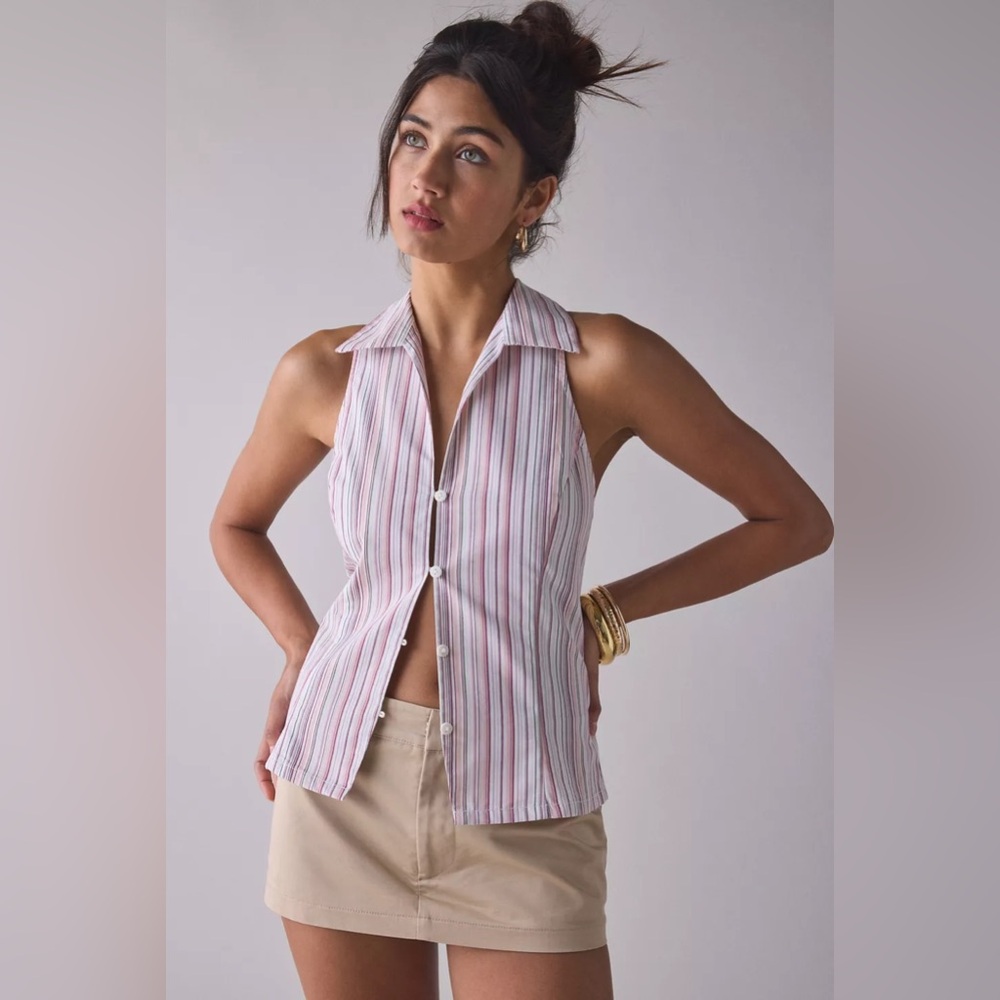 Urban Outfitters/ Party Girl Cotton-Blend Button Down Sleeveless Shirt NWT